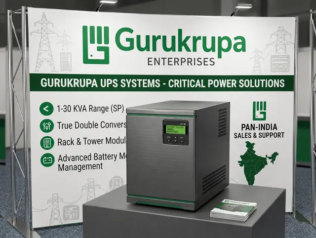 Gurukrupa Single-Phase Online UPS on display — 1–30 kVA range